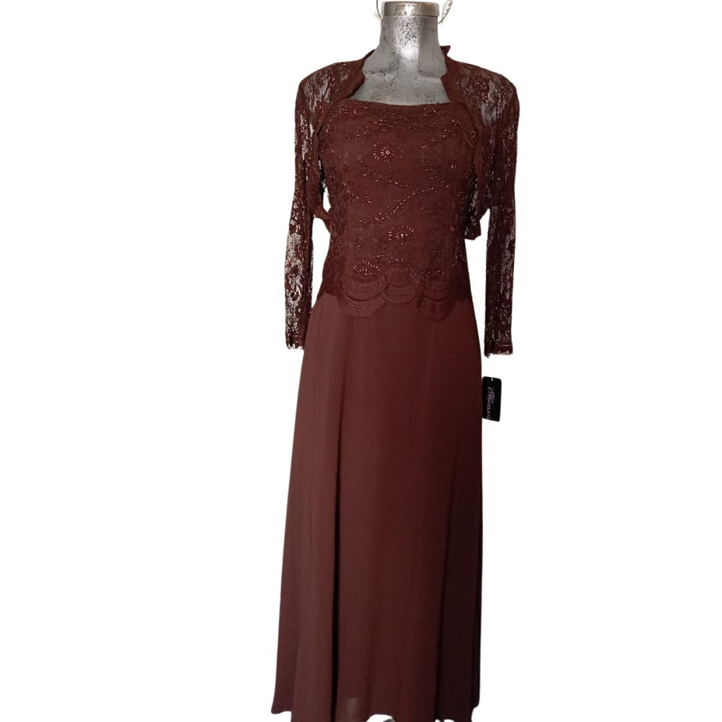 Vestido Elegante Color Vino con Encaje y Chaqueta Incluida