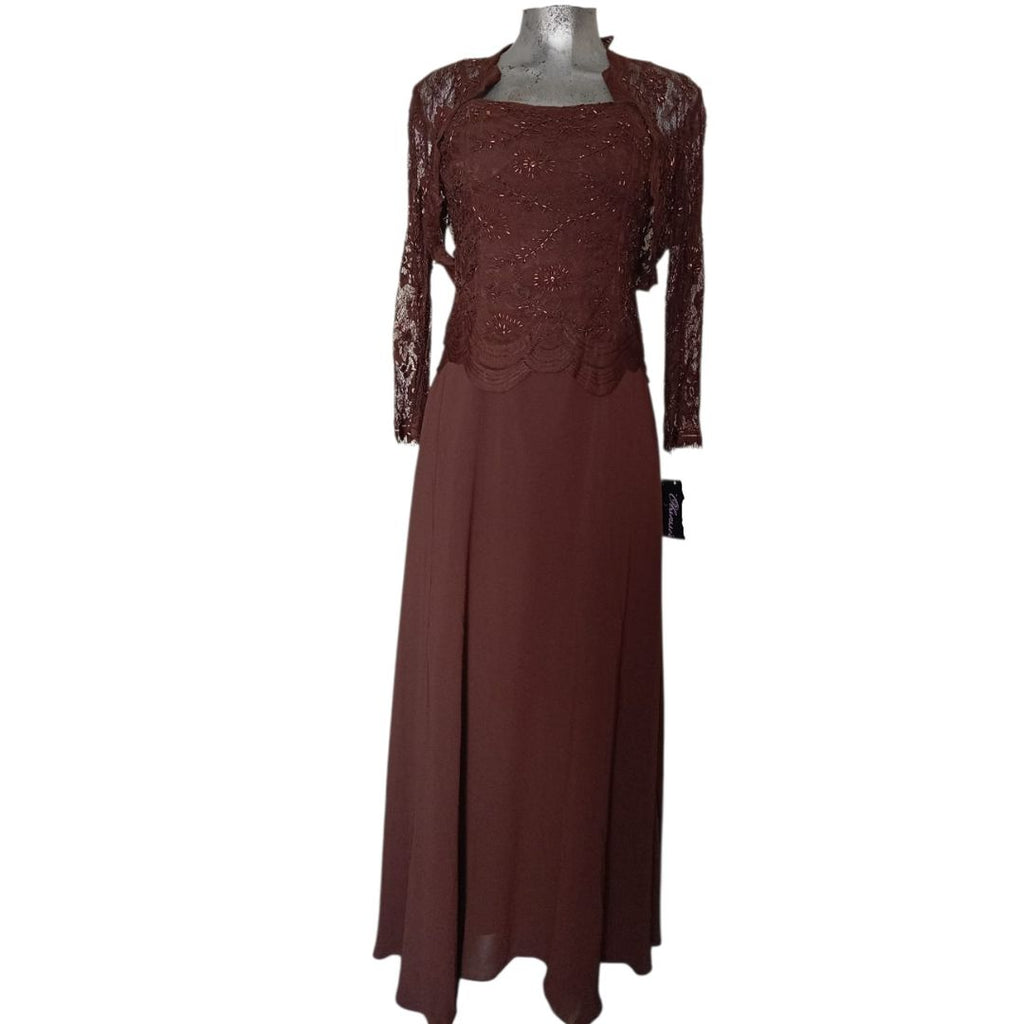 Vestido Elegante Color Vino con Encaje y Chaqueta Incluida