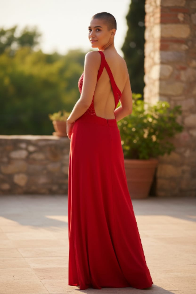 Vestido de Noche Rojo con Escote Asimétrico: Elegancia que Impresiona