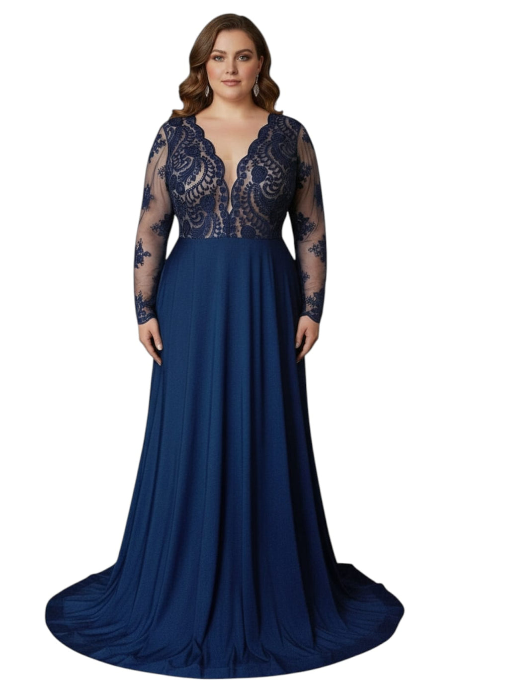 Vestido de Gala Azul Marino con Encaje